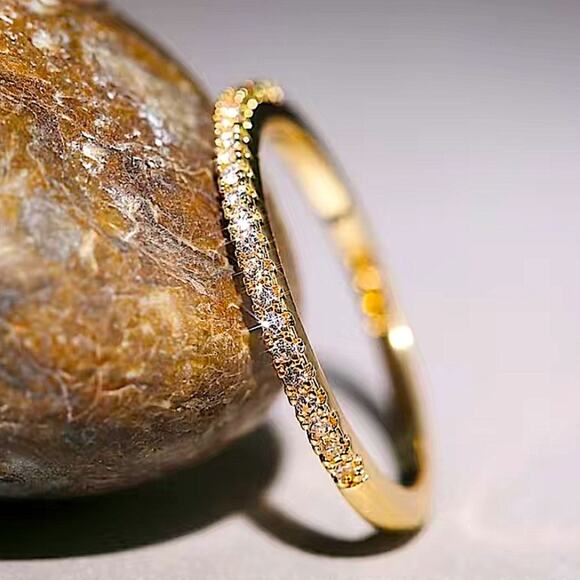 Gold Cubic Zircon Ring Minimalist, Dainty Diamond - Picture 2 of 4